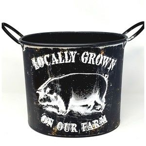 New Retro Metal Pig Farm Home Decor Bucket with Fake Patina